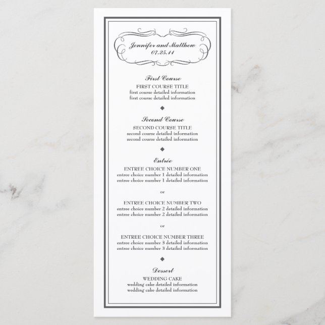 Tuxedo Wedding Menu in Charcoal Gray (Front)