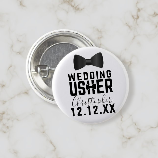 Tuxedo Wedding Usher Bridal Party Button (A button to pin on your Usher. Just add their name and your wedding date)