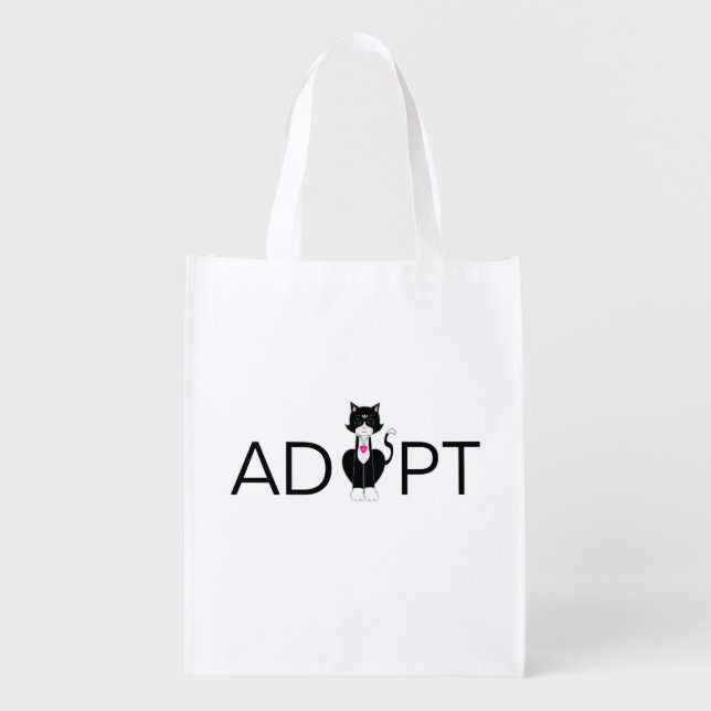 Tuxedo Wild Cat Adopt Grocery Bag (Front)