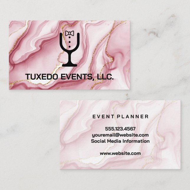Tuxedo Wine Glass Logo | Catering Events  Business Card (Front/Back)