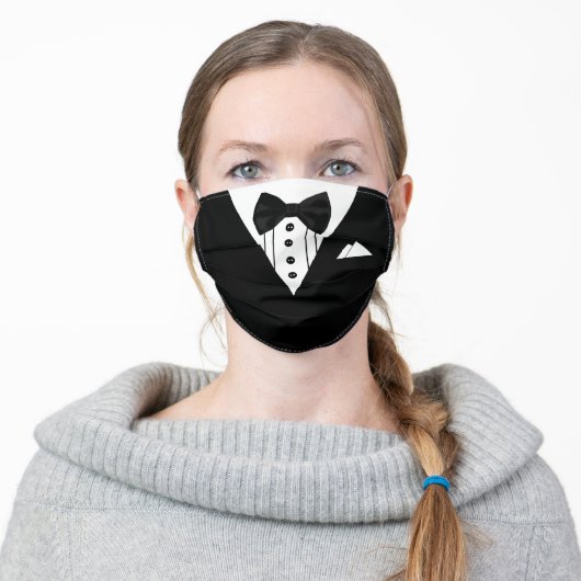 Tuxedo with Bow Tie Formal Adult Cloth Face Mask (Worn)