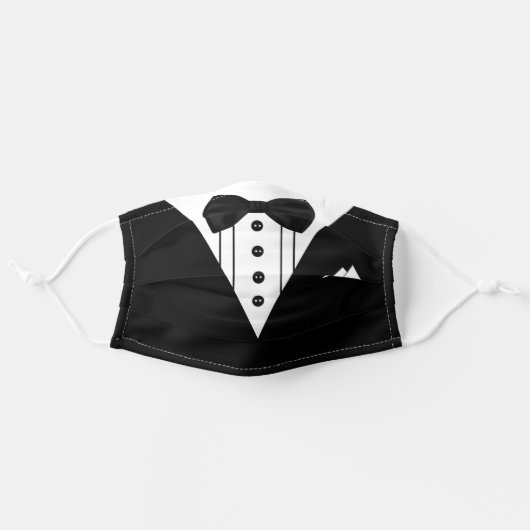 Tuxedo with Bow Tie Formal Adult Cloth Face Mask (Front, Unfolded)