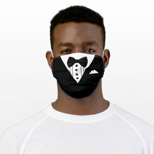 Tuxedo with Bow Tie Formal Adult Cloth Face Mask (Worn)