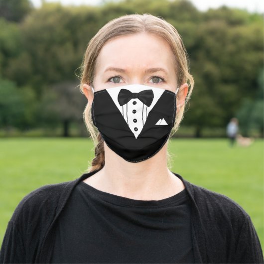 Tuxedo with Bow Tie Formal Adult Cloth Face Mask (Outside)