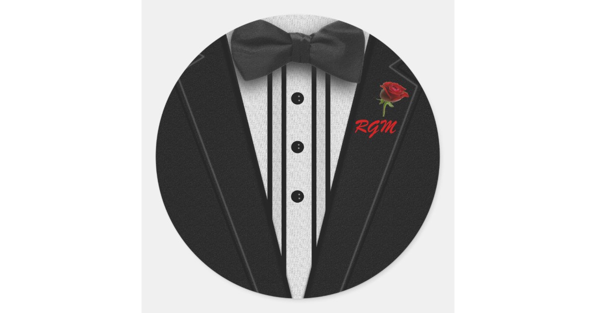 Tuxedo with Bow Tie Monogram Classic Round Sticker