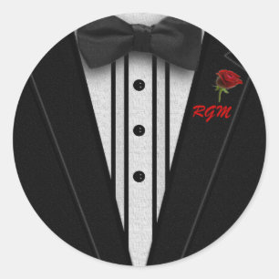Tuxedo with Bow Tie Monogram Classic Round Sticker