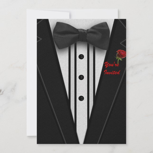 Tuxedo with Bow Tie Monogram Invitation (Back)