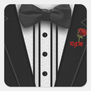 Tuxedo with Bow Tie Monogram Square Sticker