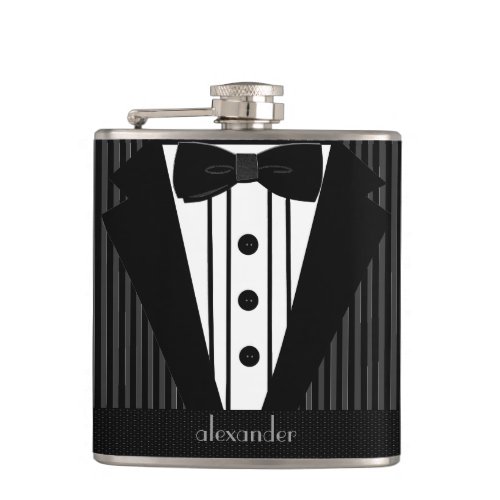 Tuxedo With Personalized Name Flask