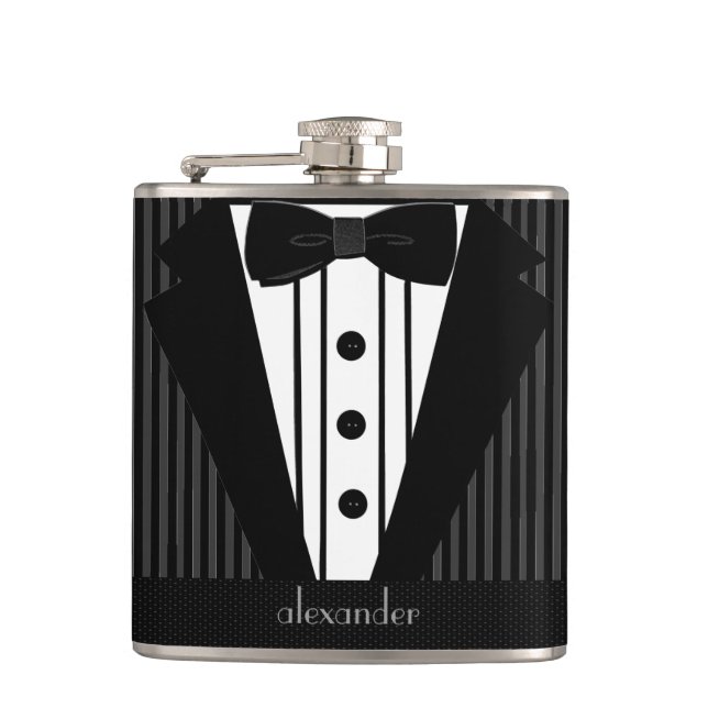 Tuxedo With Personalized Name Flask (Front)