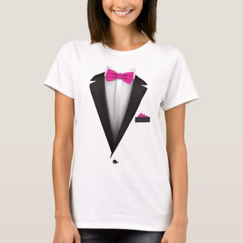 Tuxedo  with Pink Bowtie For Weddings T_Shirt