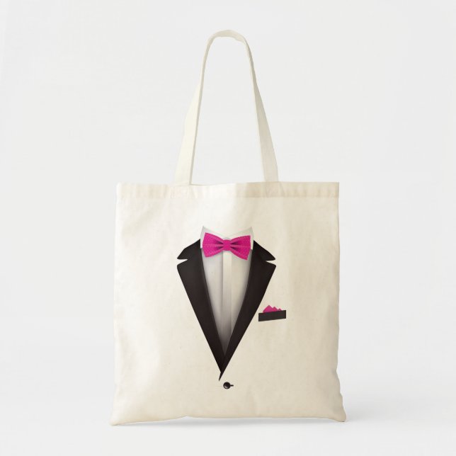 Tuxedo  with Pink Bowtie For Weddings Tote Bag (Front)