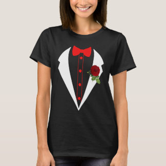 Tuxedo With Red Flower Wedding Fake Tux Bachelor P T-Shirt