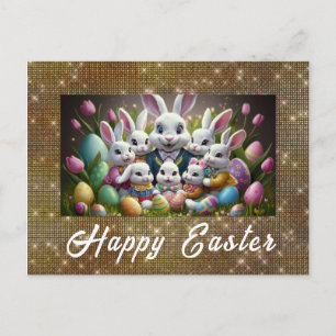 *~* TV1 Happy EasterBunny Flowers Eggs Postcard