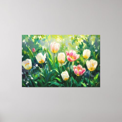   TV2 Red White Tulips Stretched Canvas Print