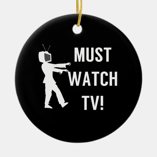 TV Addict Funny Zombie Ceramic Ornament (Front)