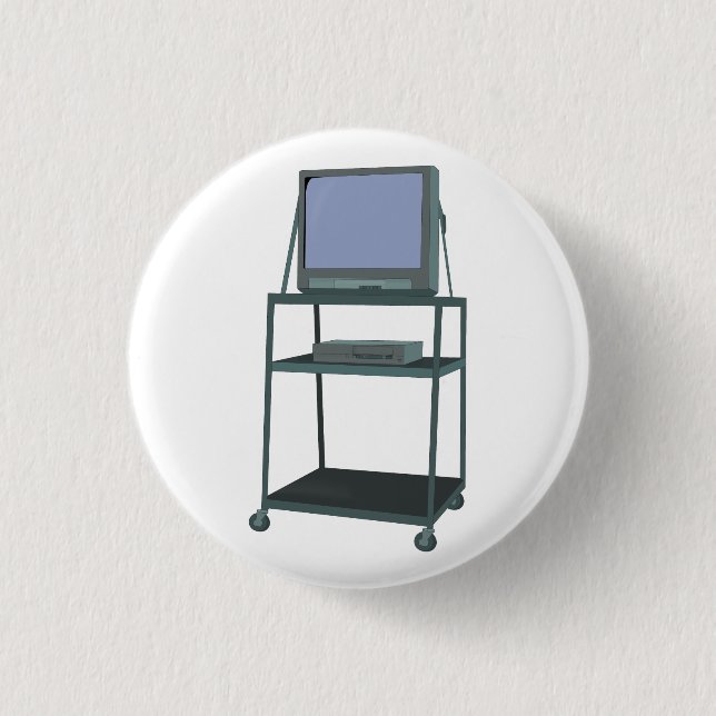 TV and VCR cart Classroom 80s 90s Funny School Button (Front)