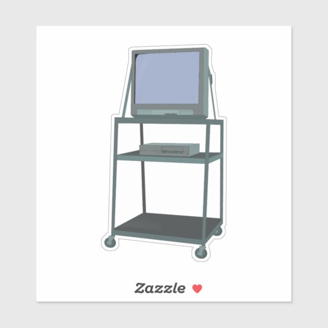 TV and VCR cart Classroom 80s 90s Funny School Sticker (Sheet)