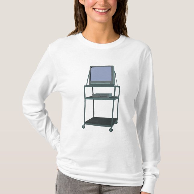 TV and VCR cart Classroom 80s 90s Funny School T-Shirt (Front)
