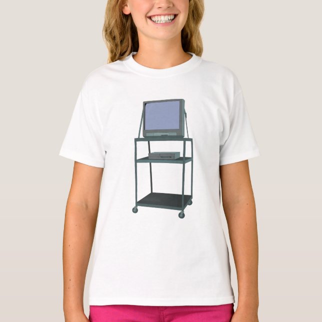 TV and VCR cart Classroom 80s 90s Funny School T-Shirt (Front)