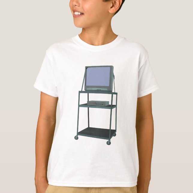 TV and VCR cart Classroom 80s 90s Funny School T-Shirt (Front)