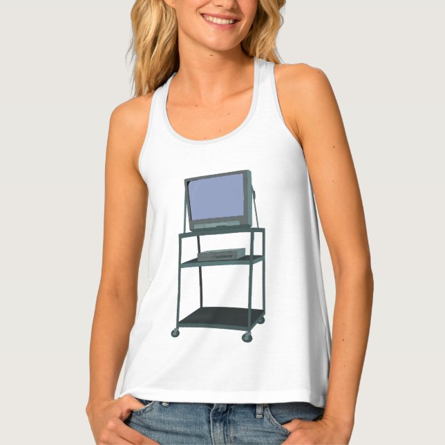 TV and VCR cart Classroom 80s 90s Funny School Tank Top (Front)