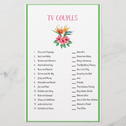 TV Couple Matching Tropical Bridal Shower Stationery