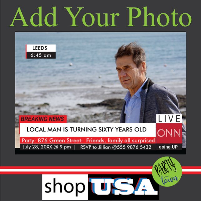 TV News Mens Funny Birthday Magnetic Invitation (BREAKING NEWS FUNNY)