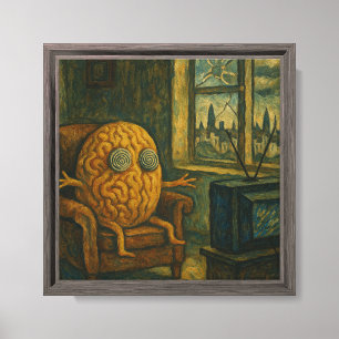 TV-Obsessed, Stunned Anthropomorphic Brain Canvas Print