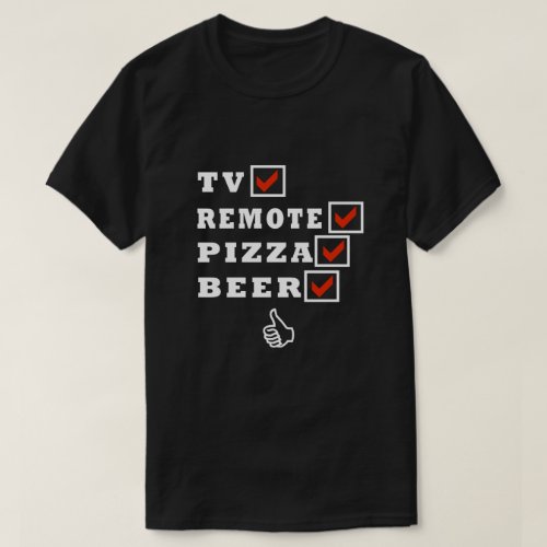 TV REMOTE PIZZA BEER Red Check T_Shirt
