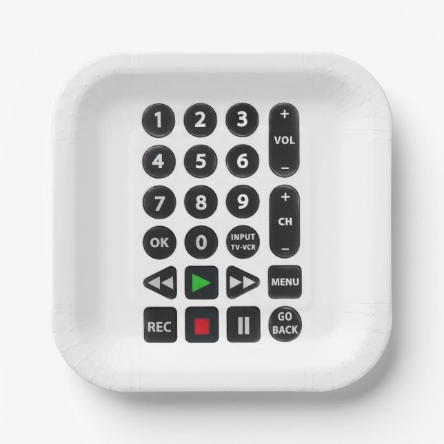 TV Remote with VCR Button  Paper Plates (Front)