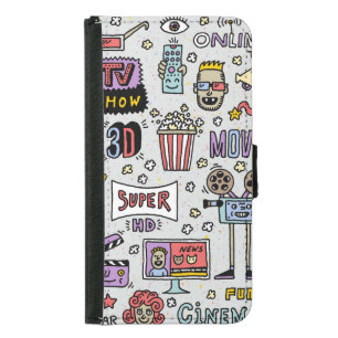 TV Series Doodles: Funny Vintage Set. Samsung Galaxy S5 Wallet Case