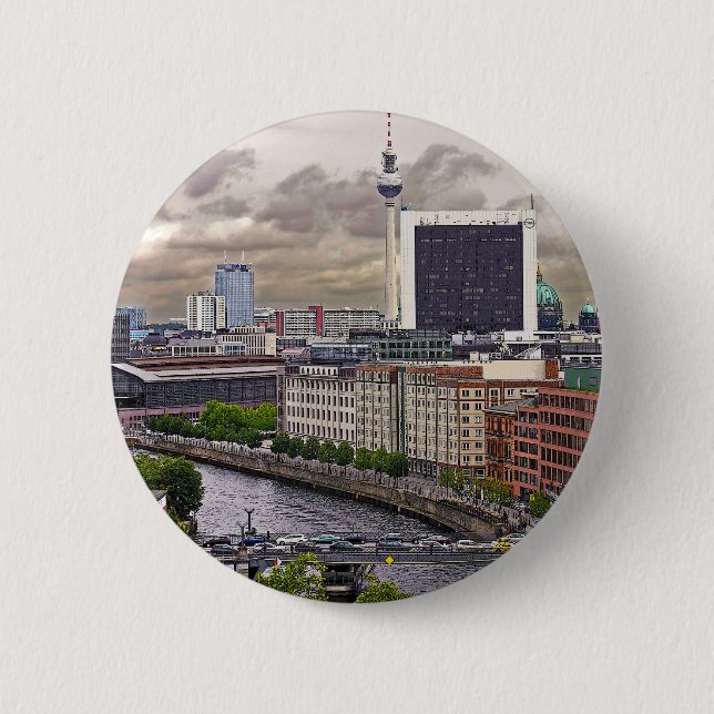 Tv Tower (Fernsehturm), Berlin, Panoramic(tv11pst) Pinback Button (Front)