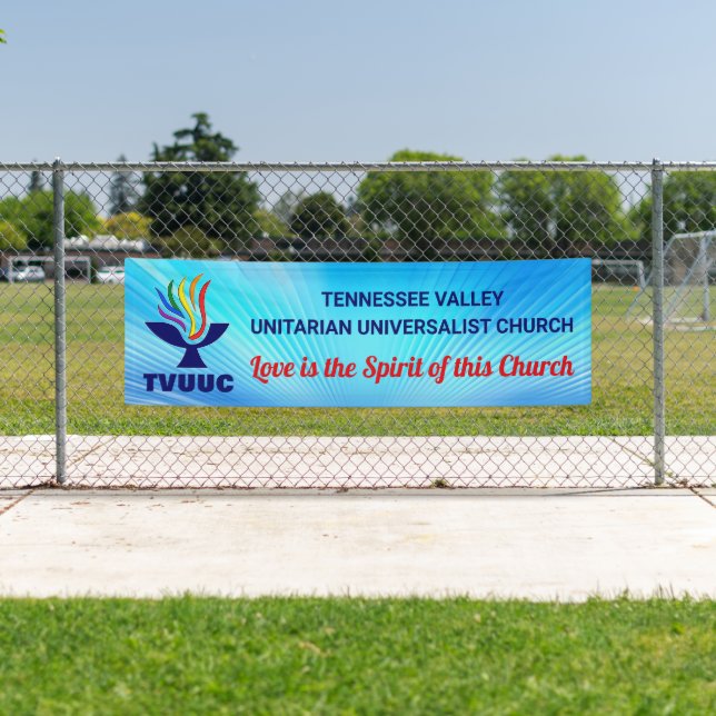 TVUUC Chalice Logo, Blue Background Banner (Insitu)