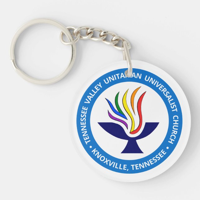 TVUUC Chalice Logo Medium Blue Circle Keychain (Front)