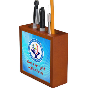TVUUC Chalice Logo on Blue Rays Background Desk Organizer