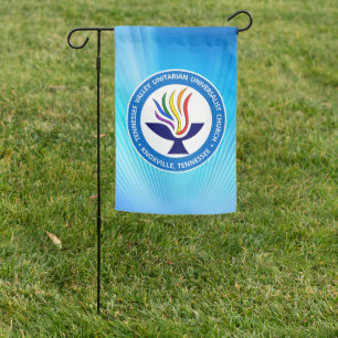 TVUUC Chalice Logo on Blue Rays Background Garden Flag