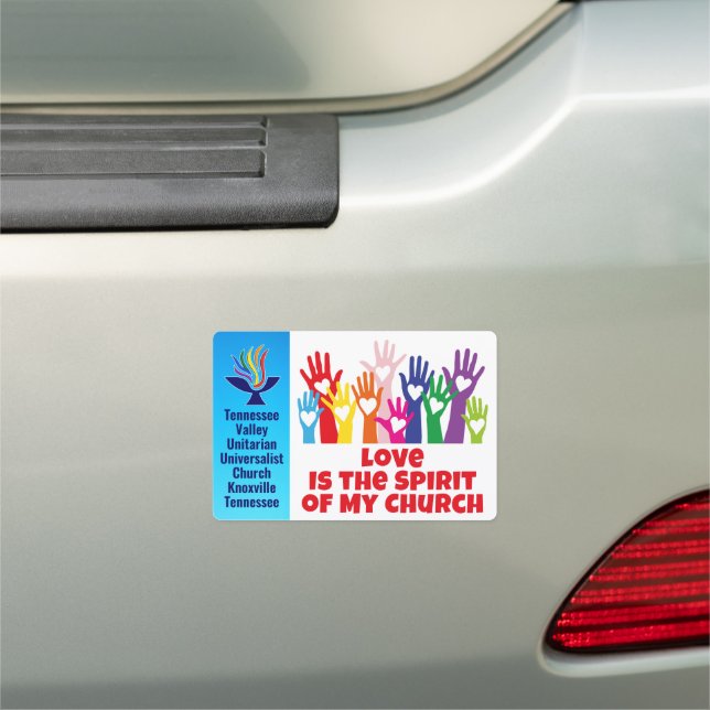 TVUUC Hearts/Hands LOVE is the Spirit Car Magnet (In Situ)