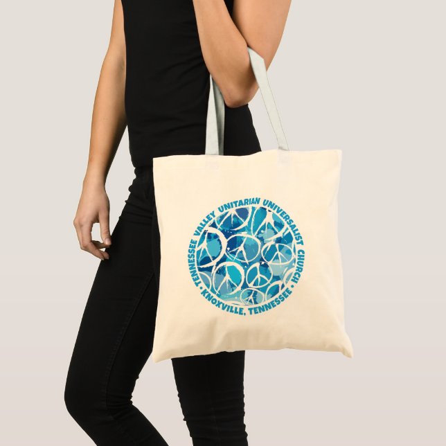 TVUUC Peace Signs in Shades of Blue Tote Bag (Front (Product))