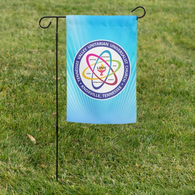 TVUUC UUA Shared Values Atom Garden Flag (In SItu)