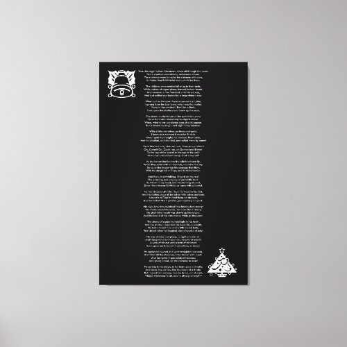 Twas the Night Before Christmas Poem Black White Canvas Print