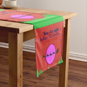 Twas The Night Before Christmas Santa Reindeer Short Table Runner