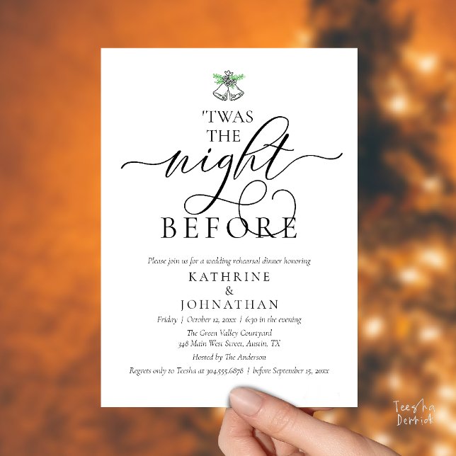 'Twas The Night Before Classy Rehearsal Dinner Invitation ('Twas The Night Before Classy Rehearsal Dinner Invitation Card in Black and White)