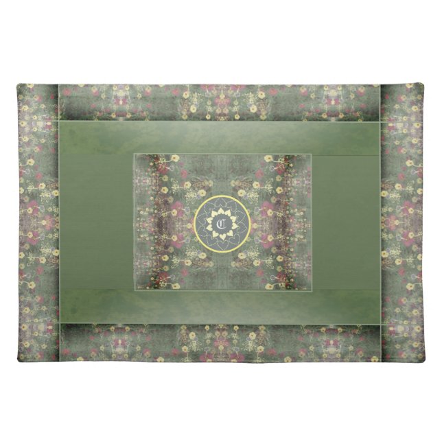 Tweaked Italian Renaissance Grey Green Floral Cloth Placemat (Front)