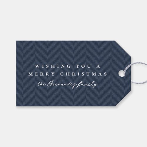 Tweed effect Christmas holiday classic navy Gift Tags