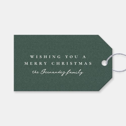 Tweed effect Christmas holiday green personalized Gift Tags