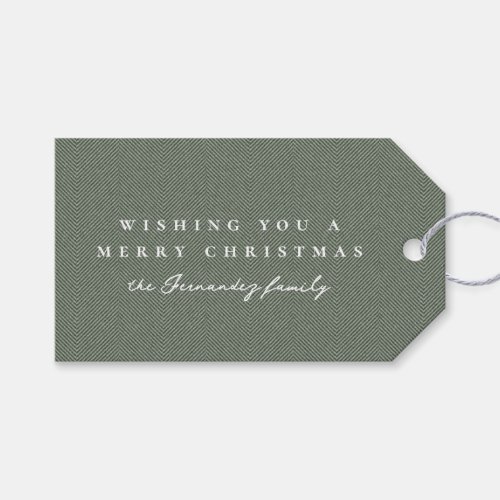 Tweed effect Christmas holiday sage personalized Gift Tags