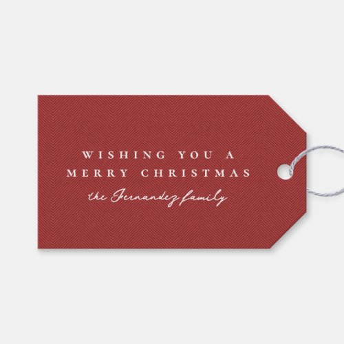 Tweed effect red Christmas holiday personalized Gift Tags