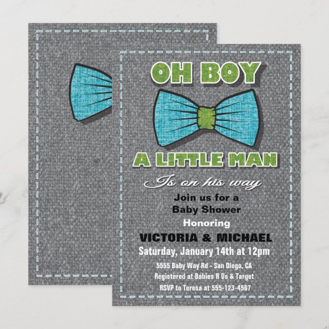 Tweed Little Man Baby Shower Invitations (Front/Back)