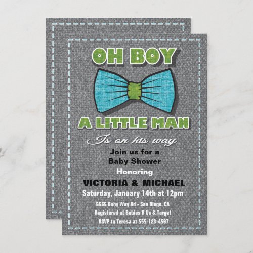 Tweed Little Man Baby Shower Invitations